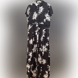 Simons long flower print black dress